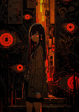 Anime Girl Surrounded by Eyes