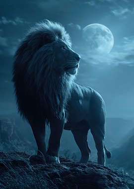 Majestic Lion Under the Moon