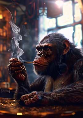 Chimpanzee Smoking in a Bar