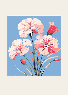 Pink Carnations on Blue Background