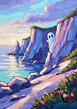 Ghost Peeking from Cliffside