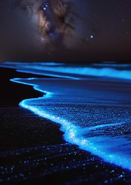 Bioluminescent Waves Under the Milky Way