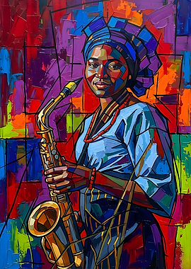 Woman Playing Saxophone in Abstract Style