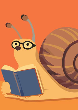Snail Reading a Book with Glasses