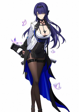 Anime Girl with Gun and Butterflies