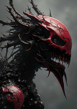 Demonic Creature with Red Cracked Skull