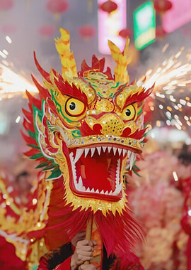 Dragon Dance with Fireworks