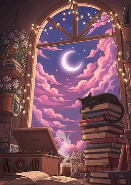Cozy Night Reading with a Sleeping Cat