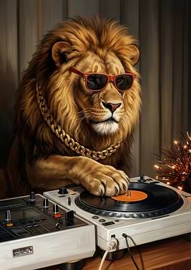 DJ Lion with Sunglasses and Gold Chain