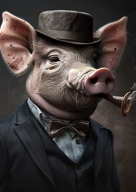 Pig in a Suit Smoking a Cigar