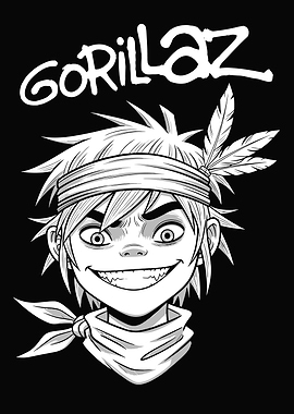 Gorillaz 2-D Black and White Portrait