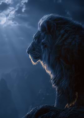 Majestic Lion Under the Moon