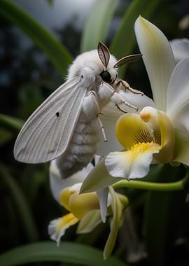 White Moth on Orchid