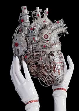 Mechanical Heart Held by White Gloves