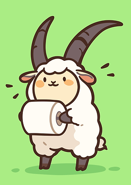 Cute Goat Holding Toilet Paper
