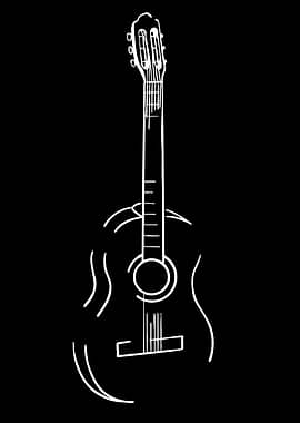 White Guitar Outline on Black Background