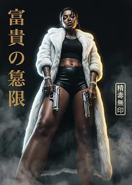 Woman in Fur Coat with Guns