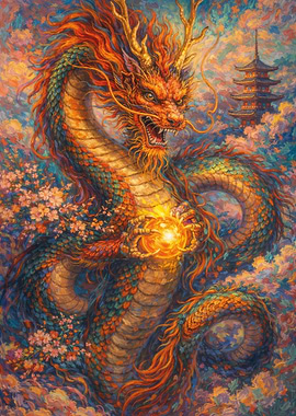 Dragon Holding a Fiery Orb