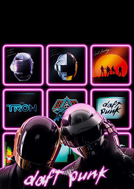 Daft Punk Helmets and Album Art Collage
