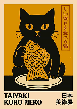 Black Cat Eating Taiyaki