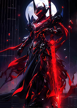 Dark Knight with Glowing Red Sword