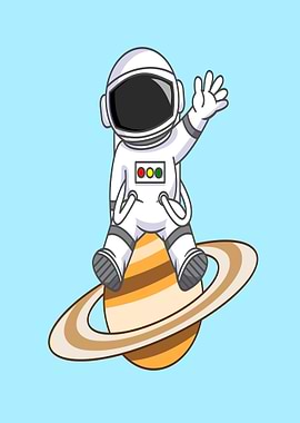 Astronaut Riding Saturn with Traffic Light