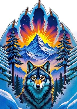 Wolf in Snowy Mountain Landscape