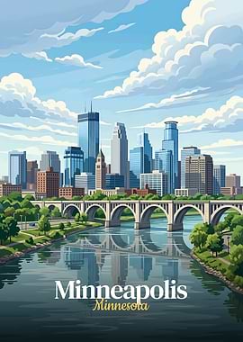 Minneapolis Skyline with River and Bridge