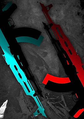 Two AK-47s, Red and Cyan