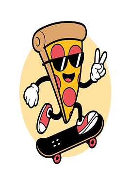 Skateboarding Pizza Character