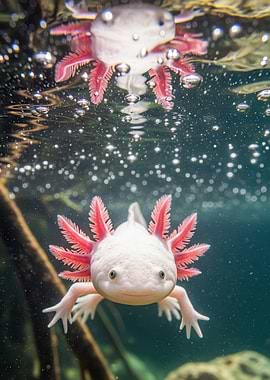 Cute Axolotl Underwater