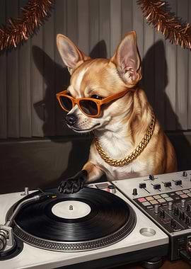 DJ Chihuahua with Sunglasses and Gold Chain