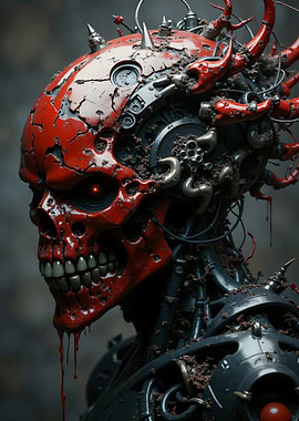 Cybernetic Skull with Red Accents