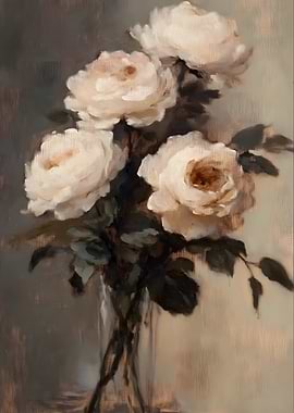 Soft White Roses in a Vase