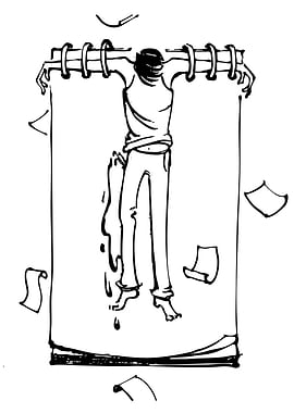 Man crucified on a notebook