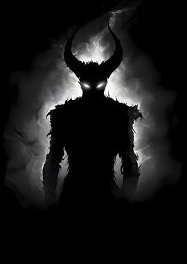 Demonic Silhouette with Glowing Eyes