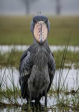 Shoebill Stork in the Rain