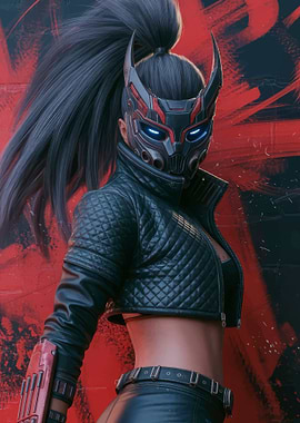 Cyberpunk Woman with Mask and Ponytail