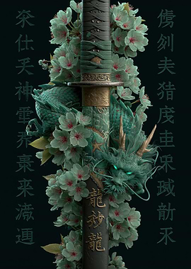 Dragon and Cherry Blossom Katana