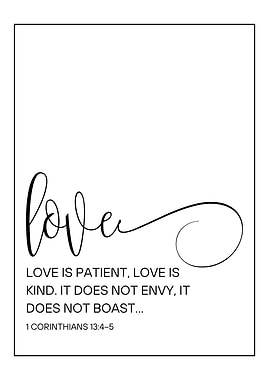 Minimalist Love Bible Verse Poster – 1 Corinthians 13:4-5 Scripture Wall Art, Black & White Typography Print