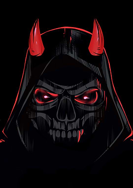 Demonic Skull with Red Horns