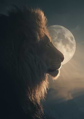 Lion Silhouetted Against the Moon