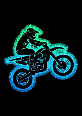 Motocross Wheelie Poster, Neon Dirt Bike Wall Art, Extreme Sports Rider Print