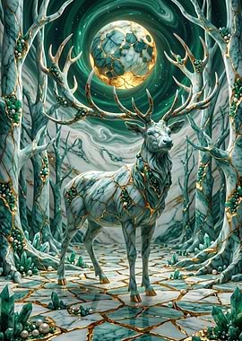 Emerald Deer in Mystical Forest