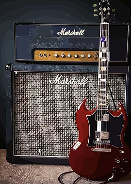 Red Electric Guitar and Marshall Amp