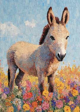 Donkey in a Field of Flowers