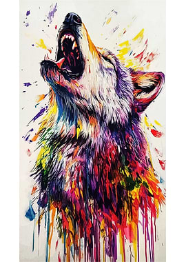 Colorful Wolf Howling Art