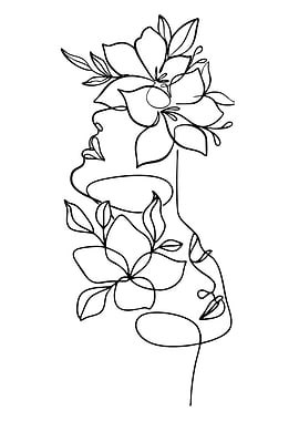 Abstract Floral Face Line Art