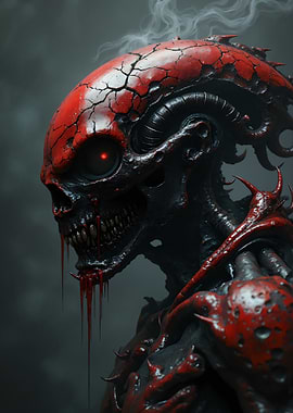 Demonic Creature with Red Cracked Skull