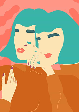 Two women with teal hair